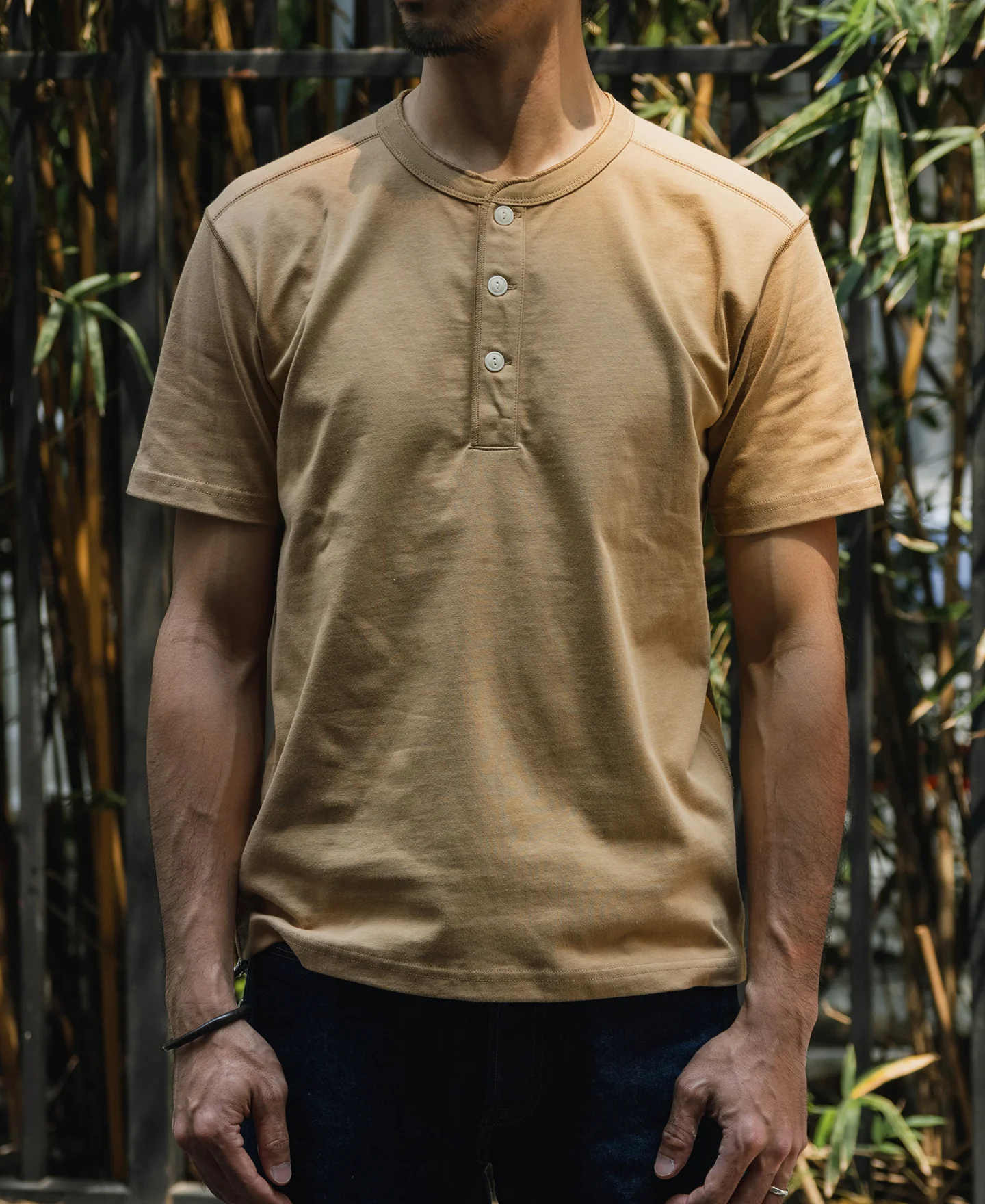 10.6 oz Cotton Short Sleeve Henley T-Shirt - Khaki - Image 4