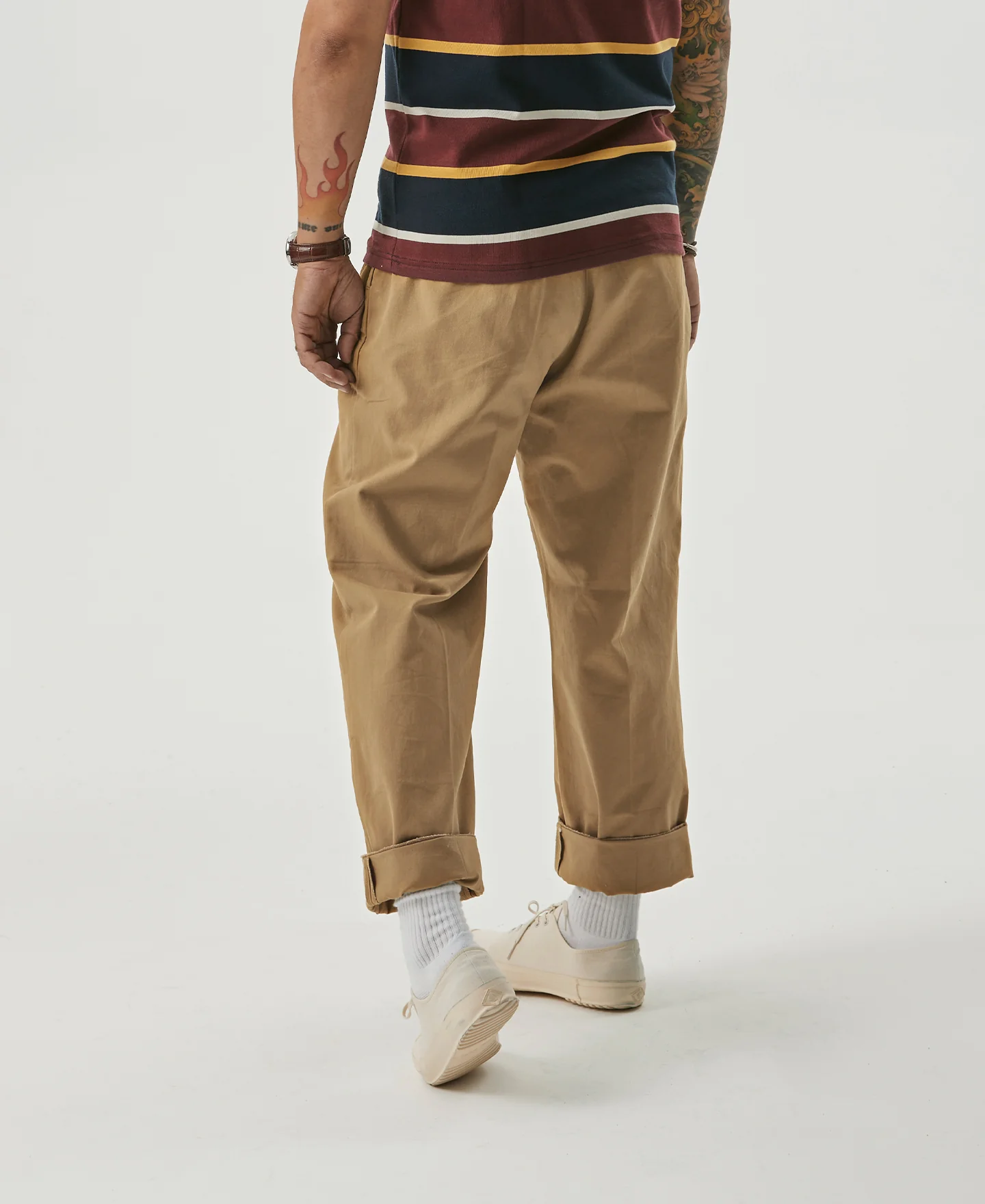 1930s IVY Style Double Pleated Chino Trousers - Yellow - Image 5