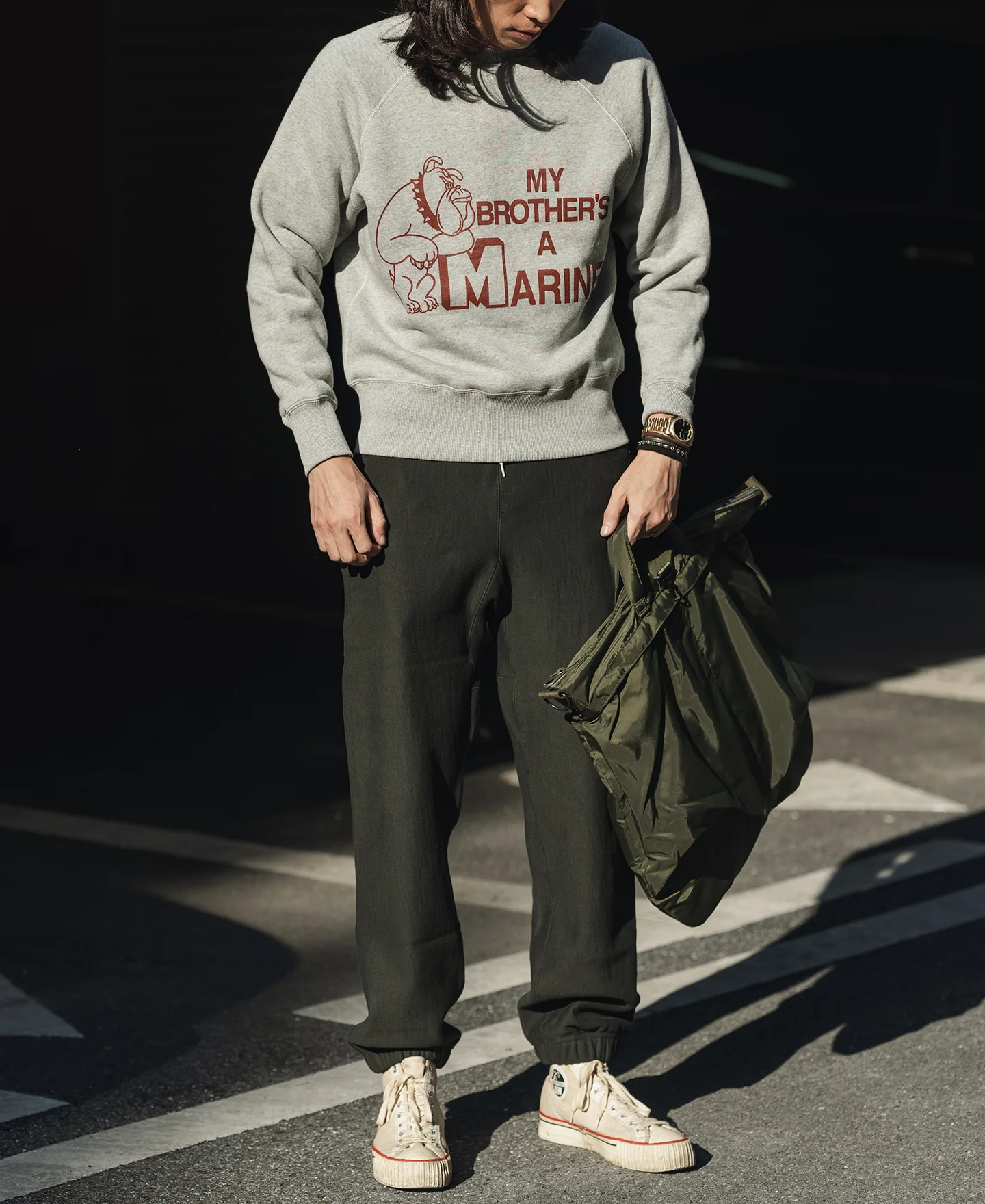 1980s Marine Bulldog Raglan Sweatshirt - Gray - Image 3
