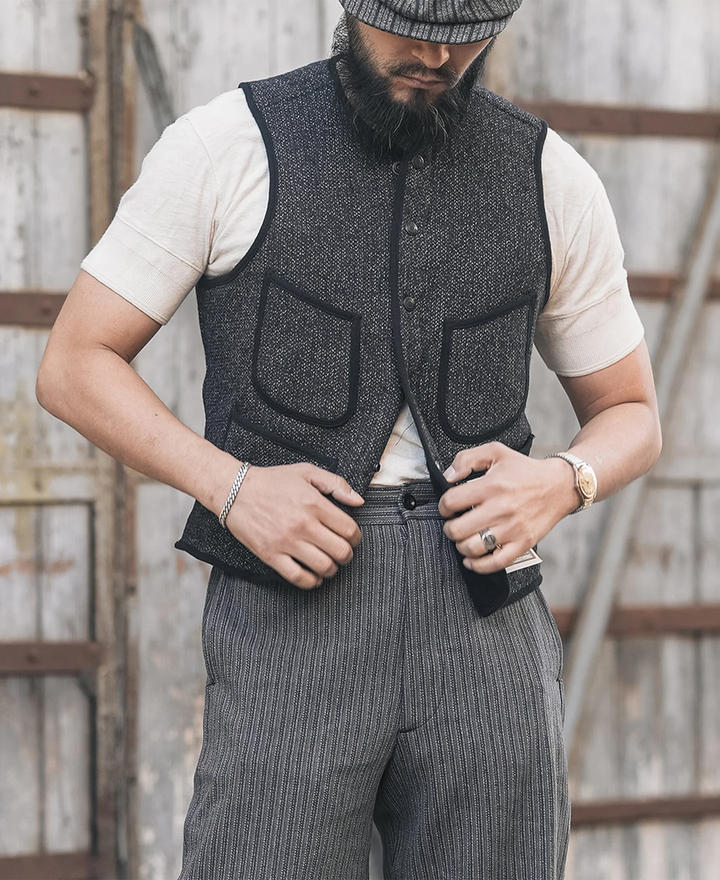 1930s Salt & Pepper Beach Cloth Wool Vest - Image 3