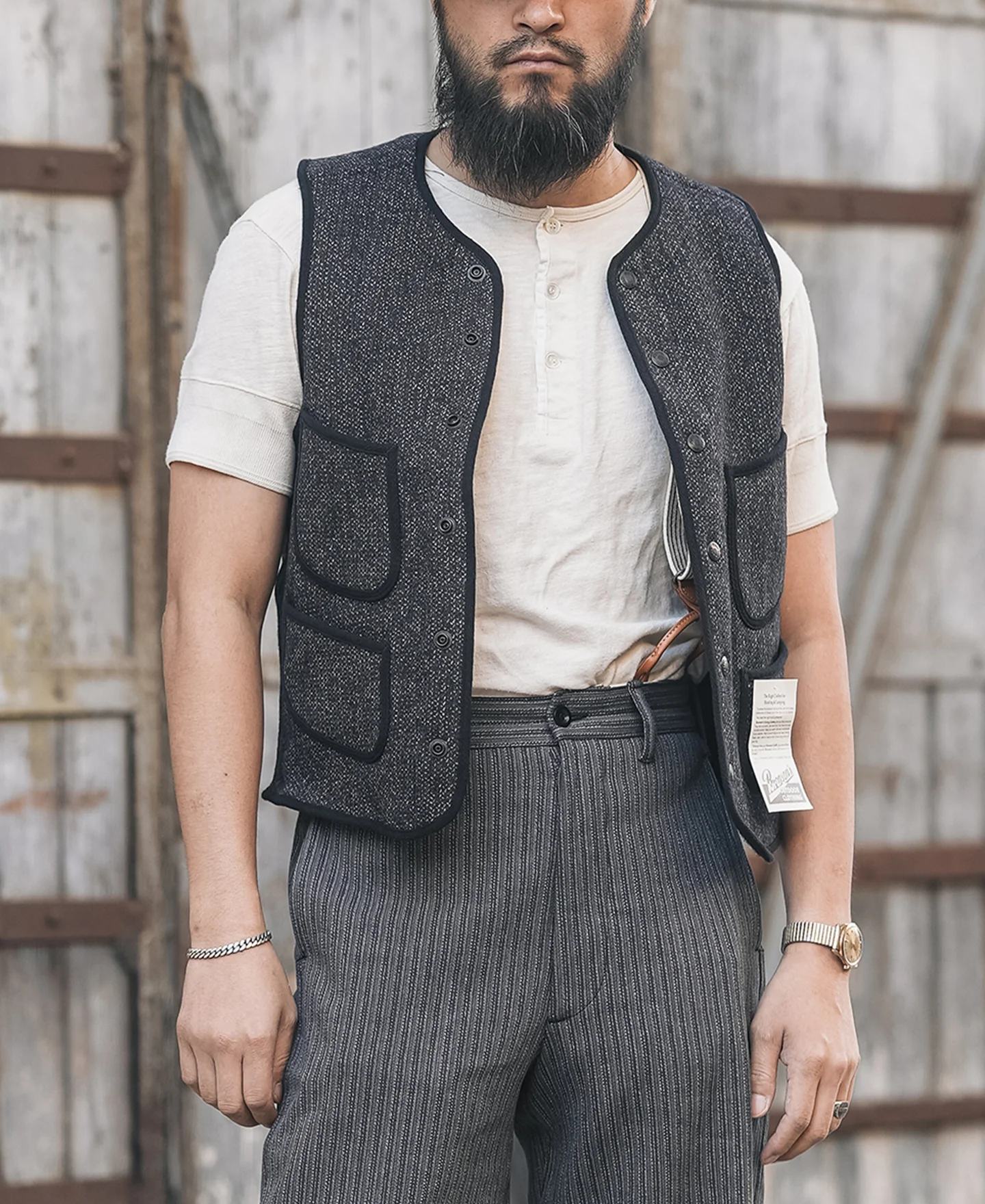1930s Salt & Pepper Beach Cloth Wool Vest - Image 4