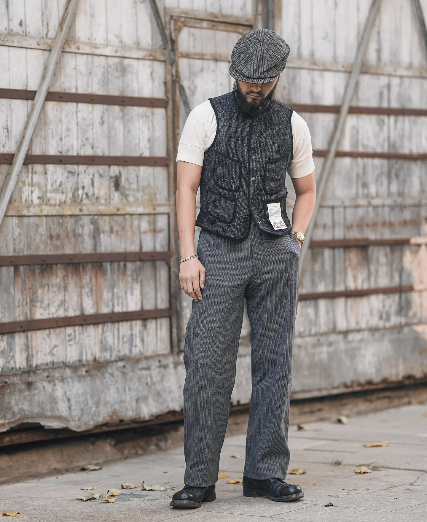 1930s Salt & Pepper Beach Cloth Wool Vest - Image 5