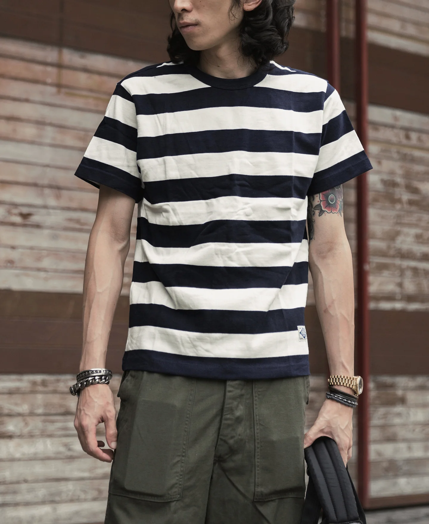 Heavyweight Cotton Wide Striped T-Shirt - Blue/White - Image 3