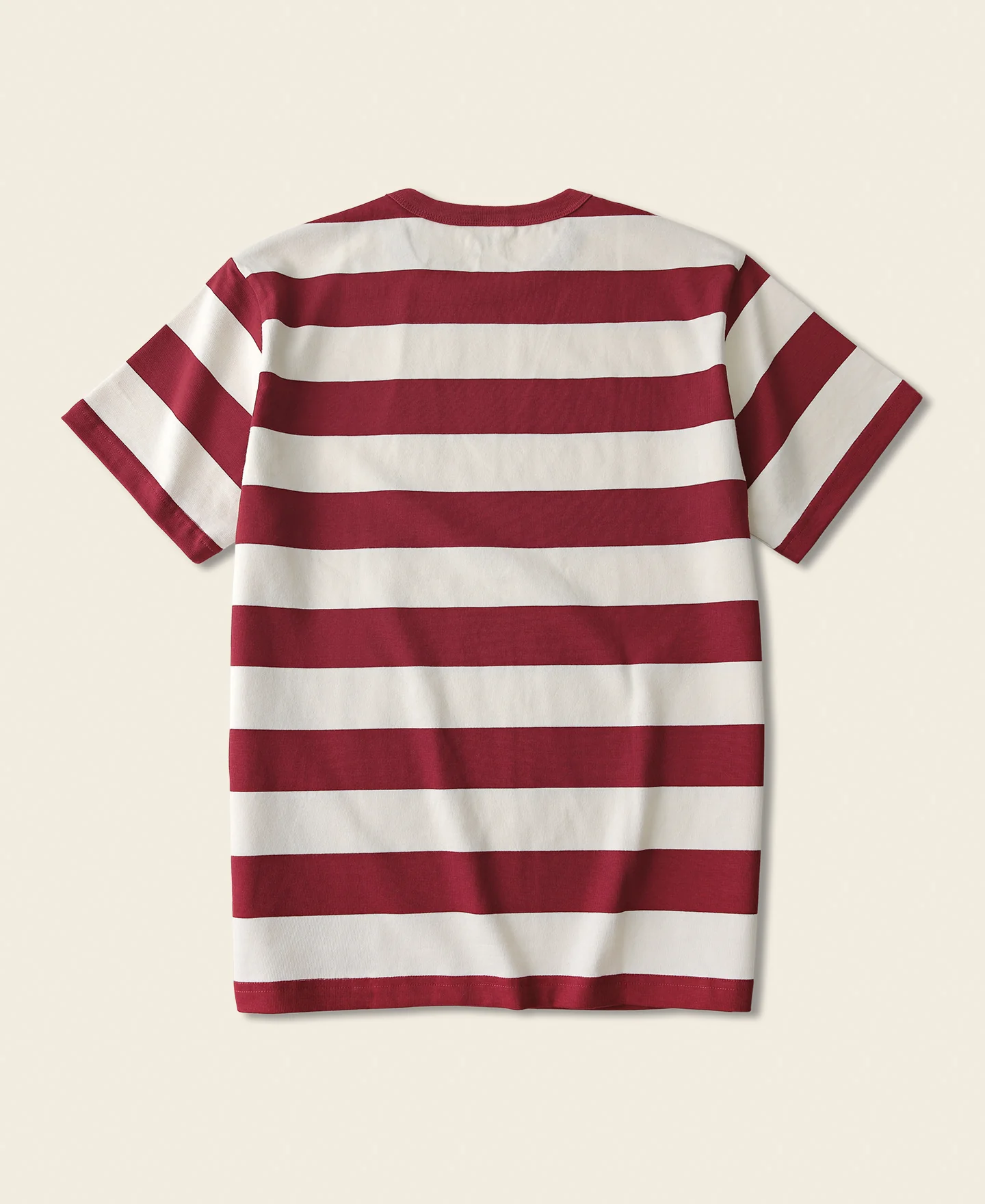 Heavyweight Cotton Wide Striped T-Shirt - Red/Apricot - Image 2