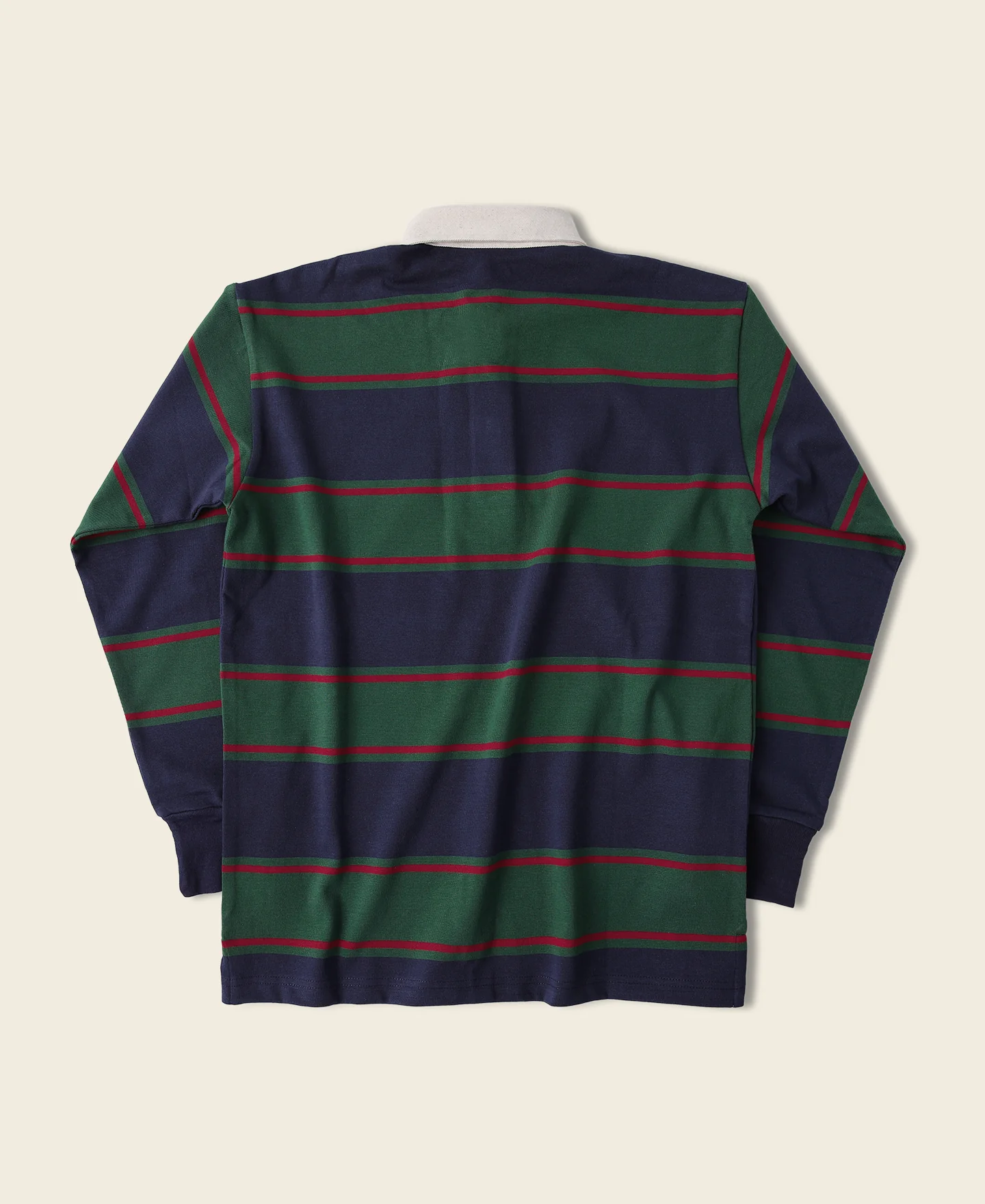 Classic Fit Striped Jersey Rugby Shirt - Green/Navy/Red - Image 2
