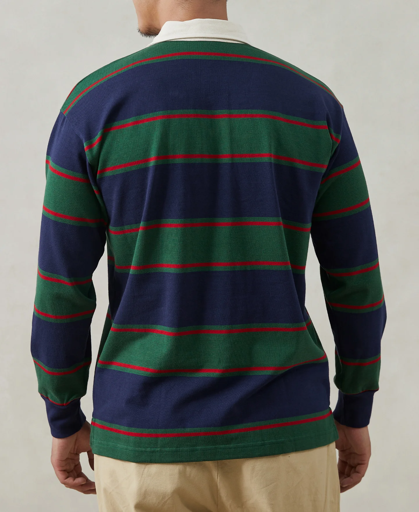 Classic Fit Striped Jersey Rugby Shirt - Green/Navy/Red - Image 5