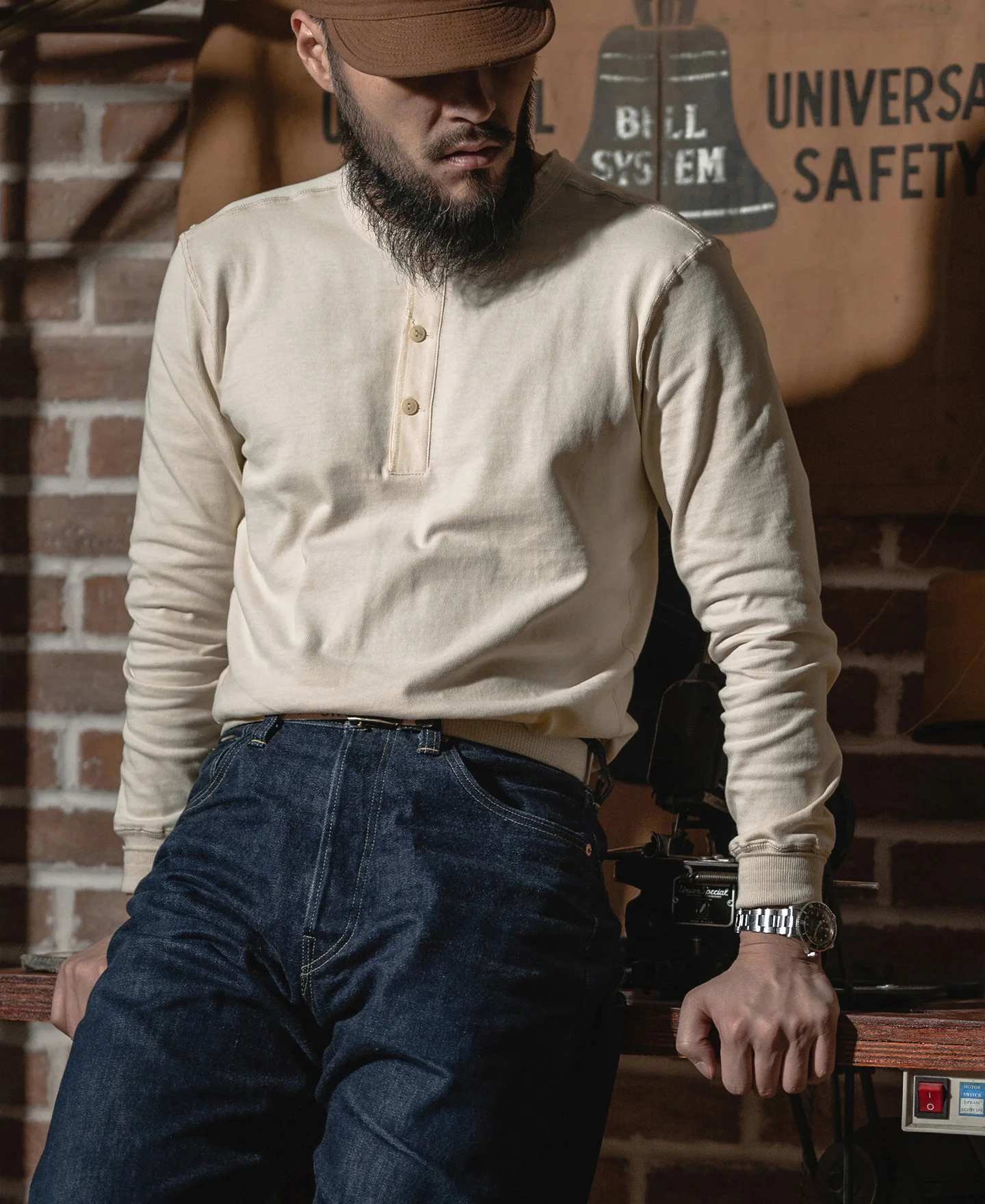 Vintage Long Sleeve Henley Shirt - Apricot - Image 4