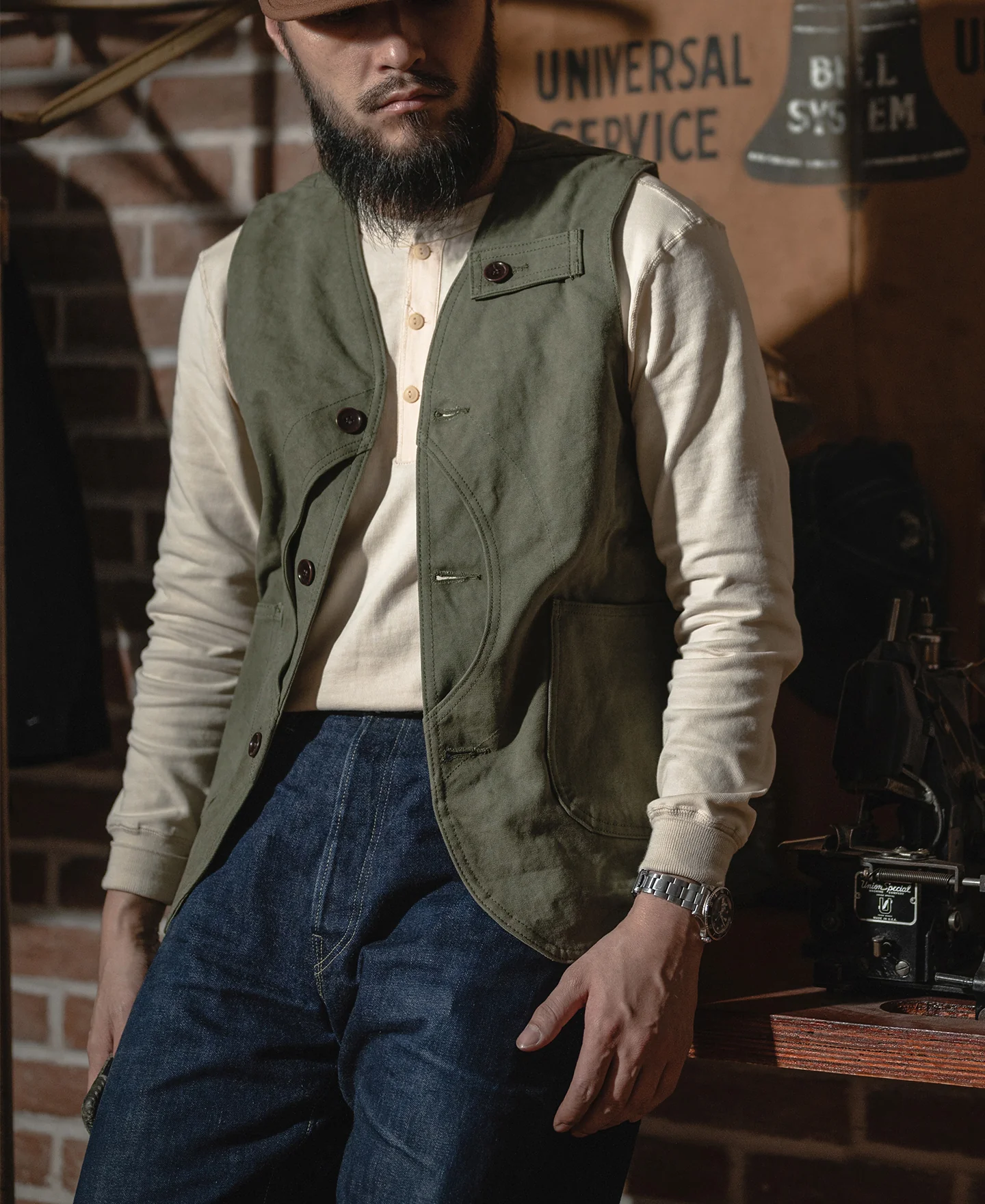 Vintage Long Sleeve Henley Shirt - Apricot - Image 5