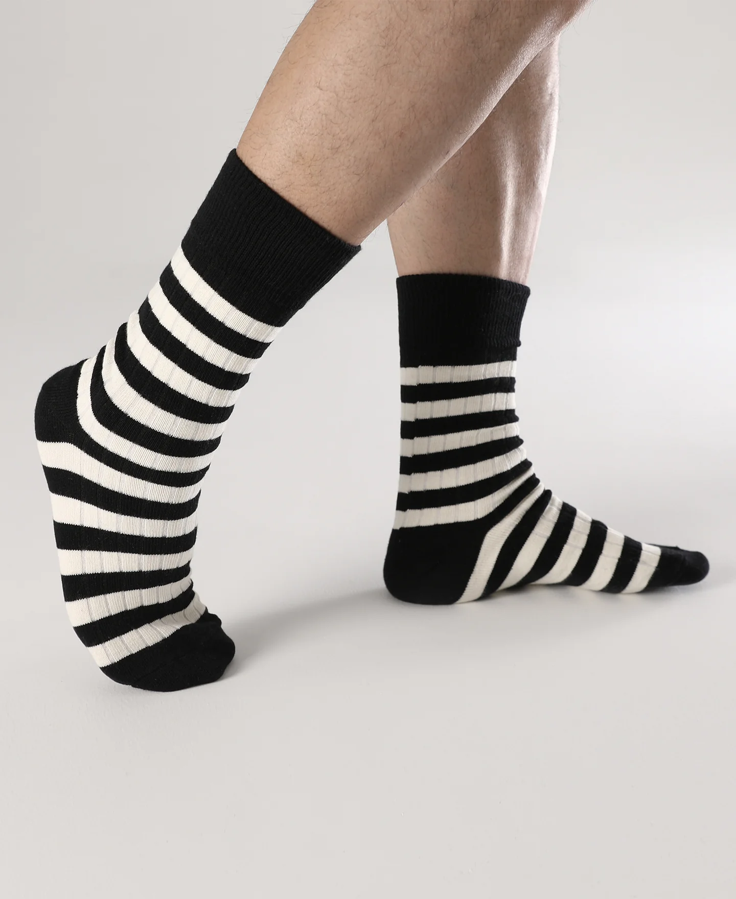 Retro Striped Cotton Socks - Black/White - Image 3