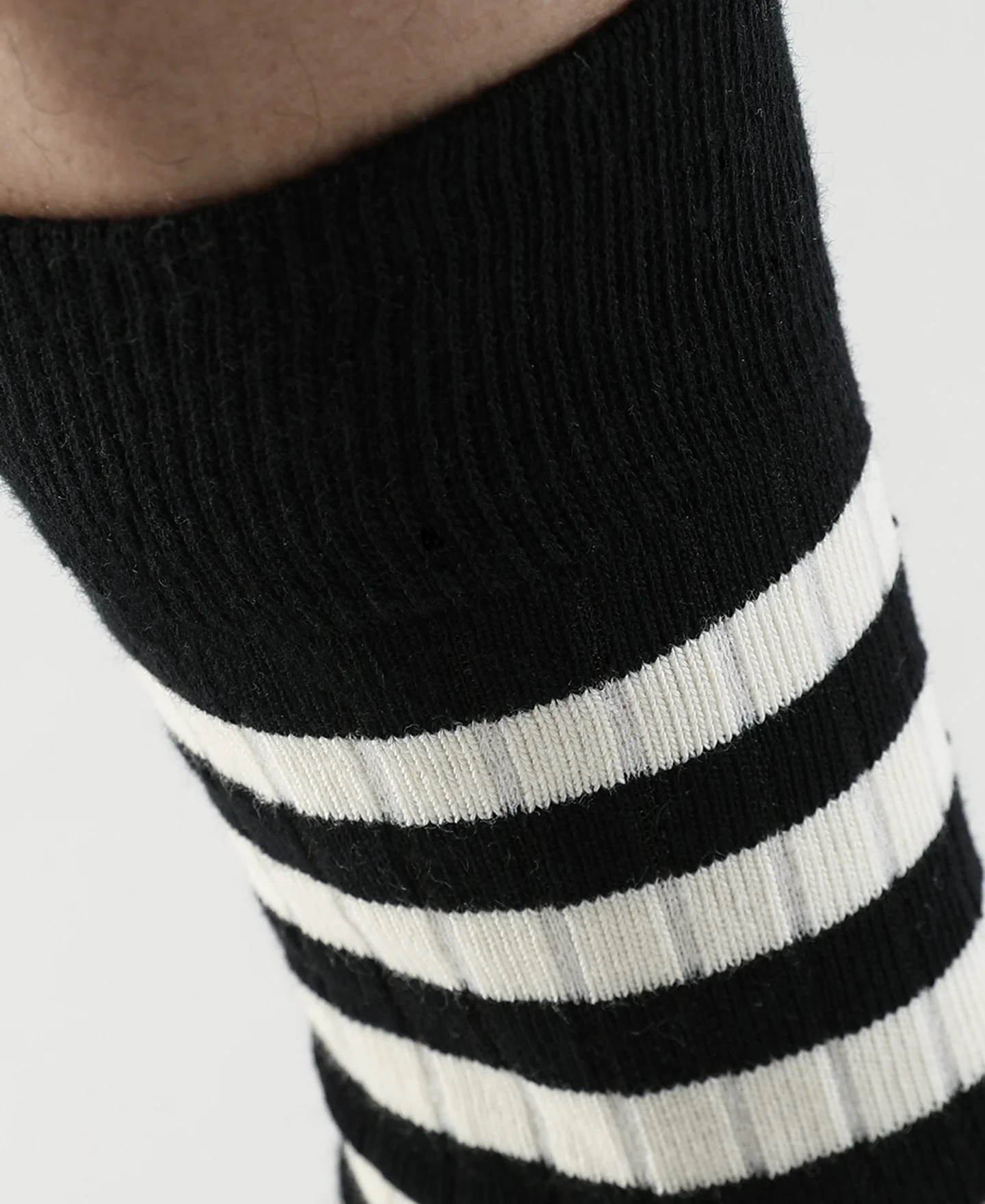 Retro Striped Cotton Socks - Black/White - Image 6