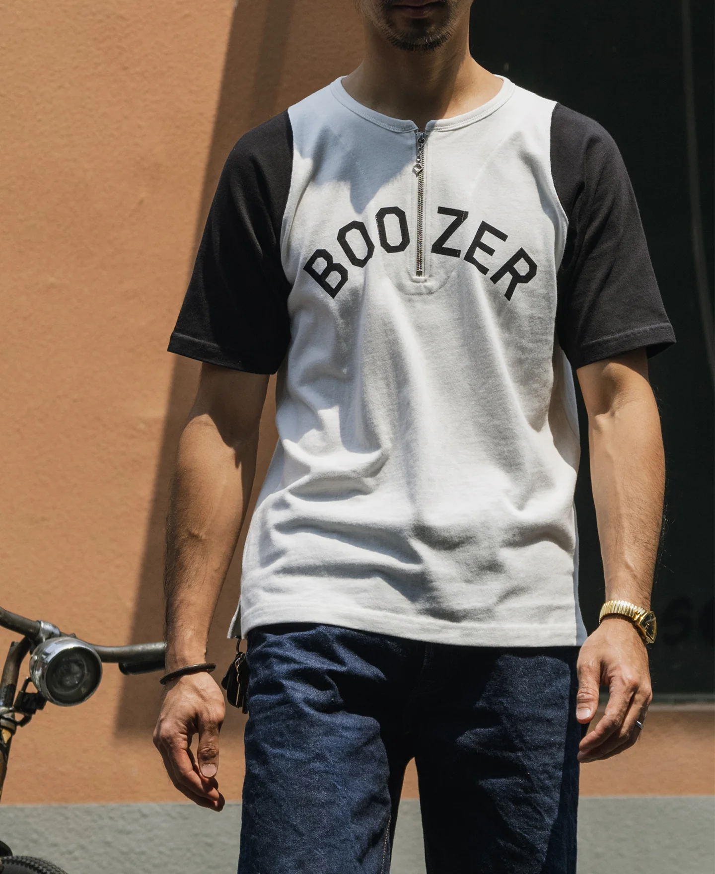 Quarter-Zip Rider Printed Raglan Sleeve T-Shirt - White - Image 3