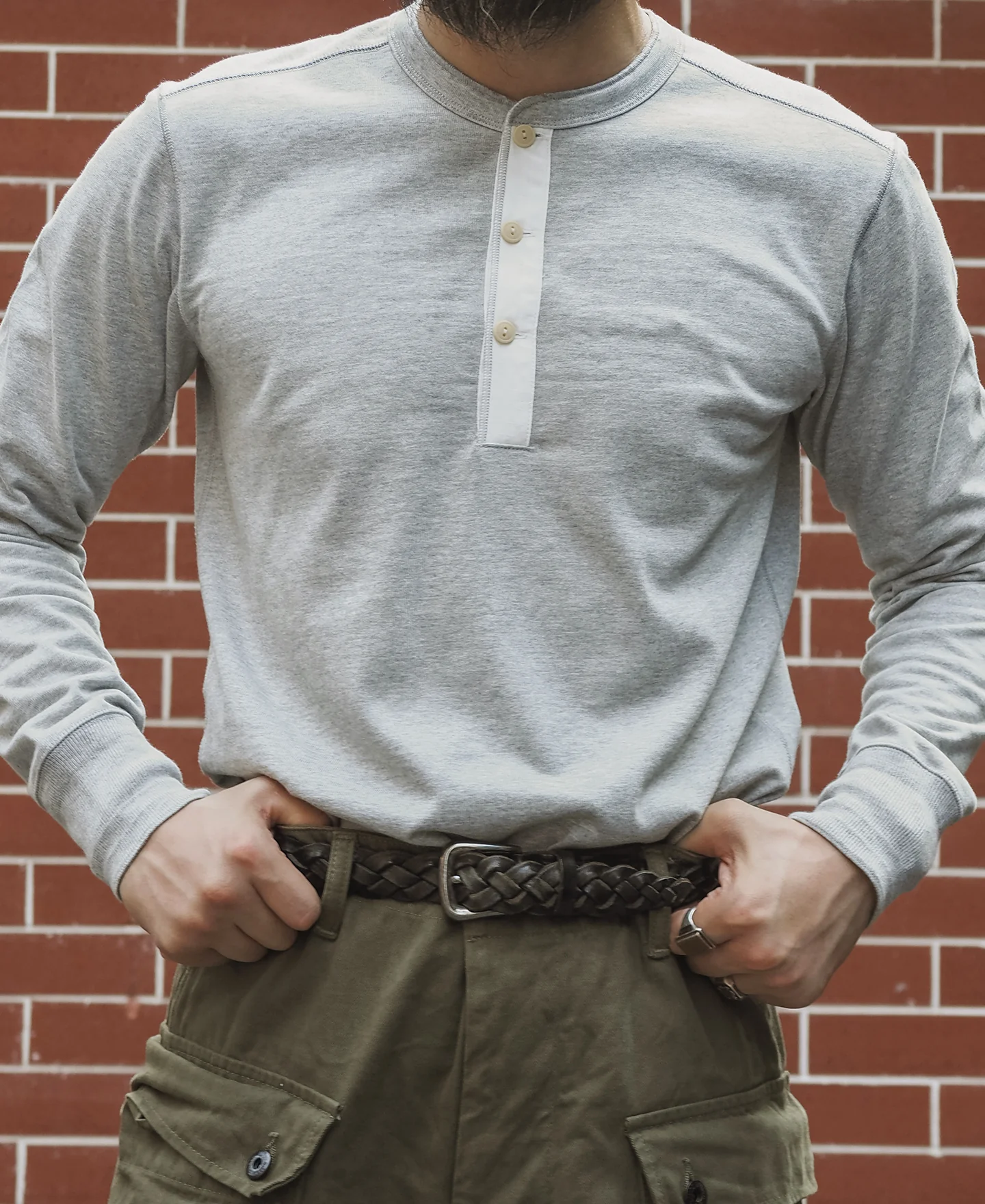 Vintage Long Sleeve Henley Shirt - Gray - Image 6