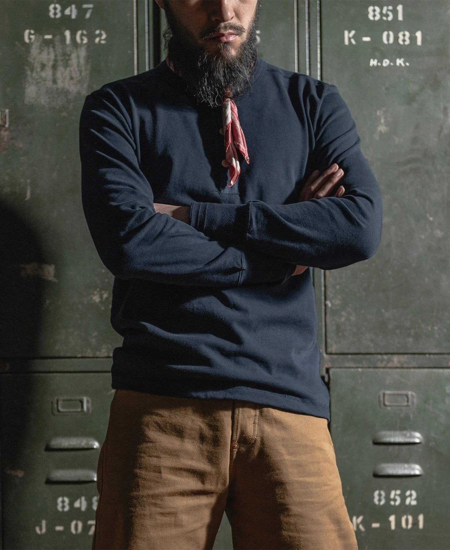 Vintage Long Sleeve Henley Shirt - Navy - Image 4
