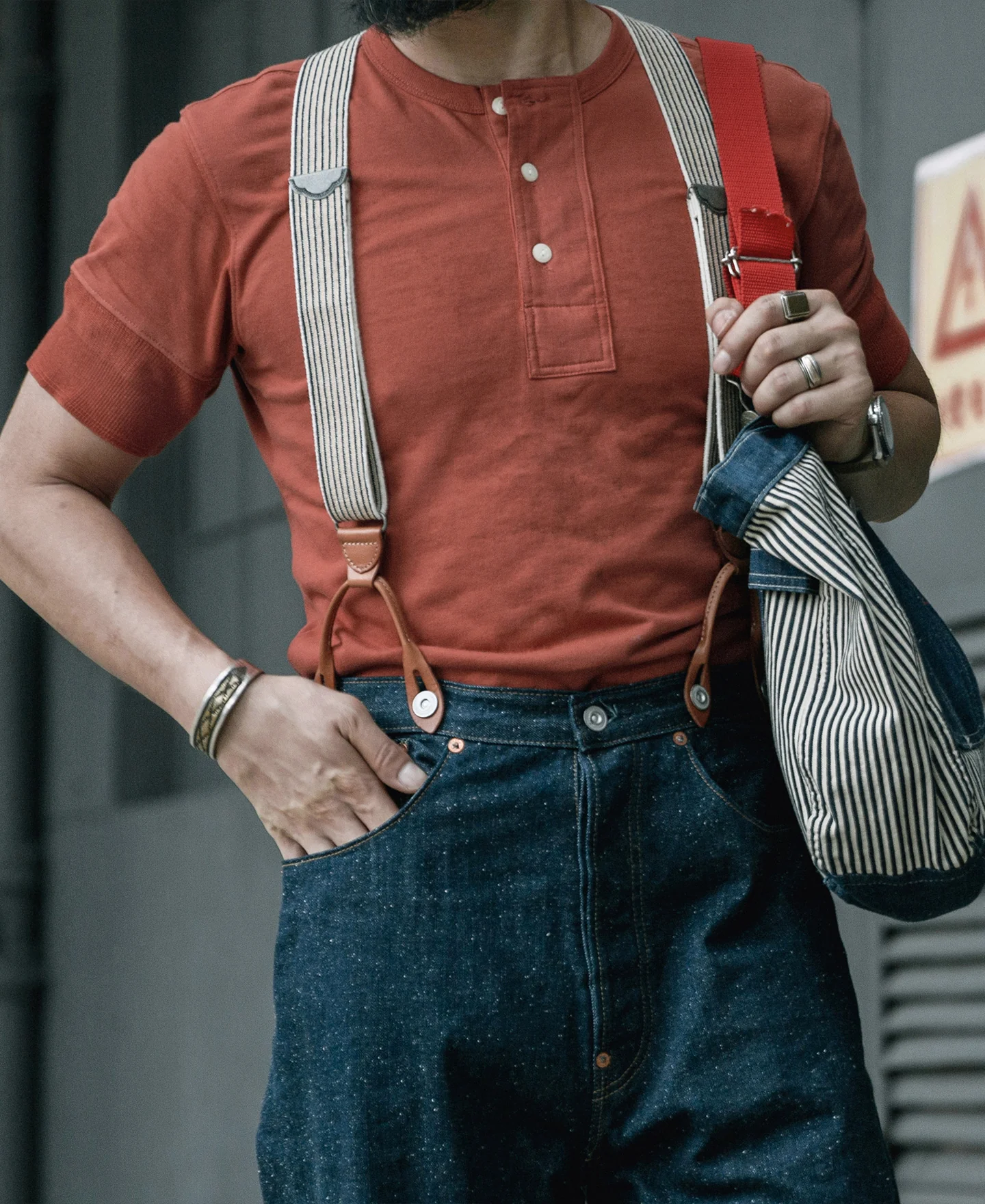 Vintage Short Sleeve Henley T-Shirt - Brick Red - Image 3