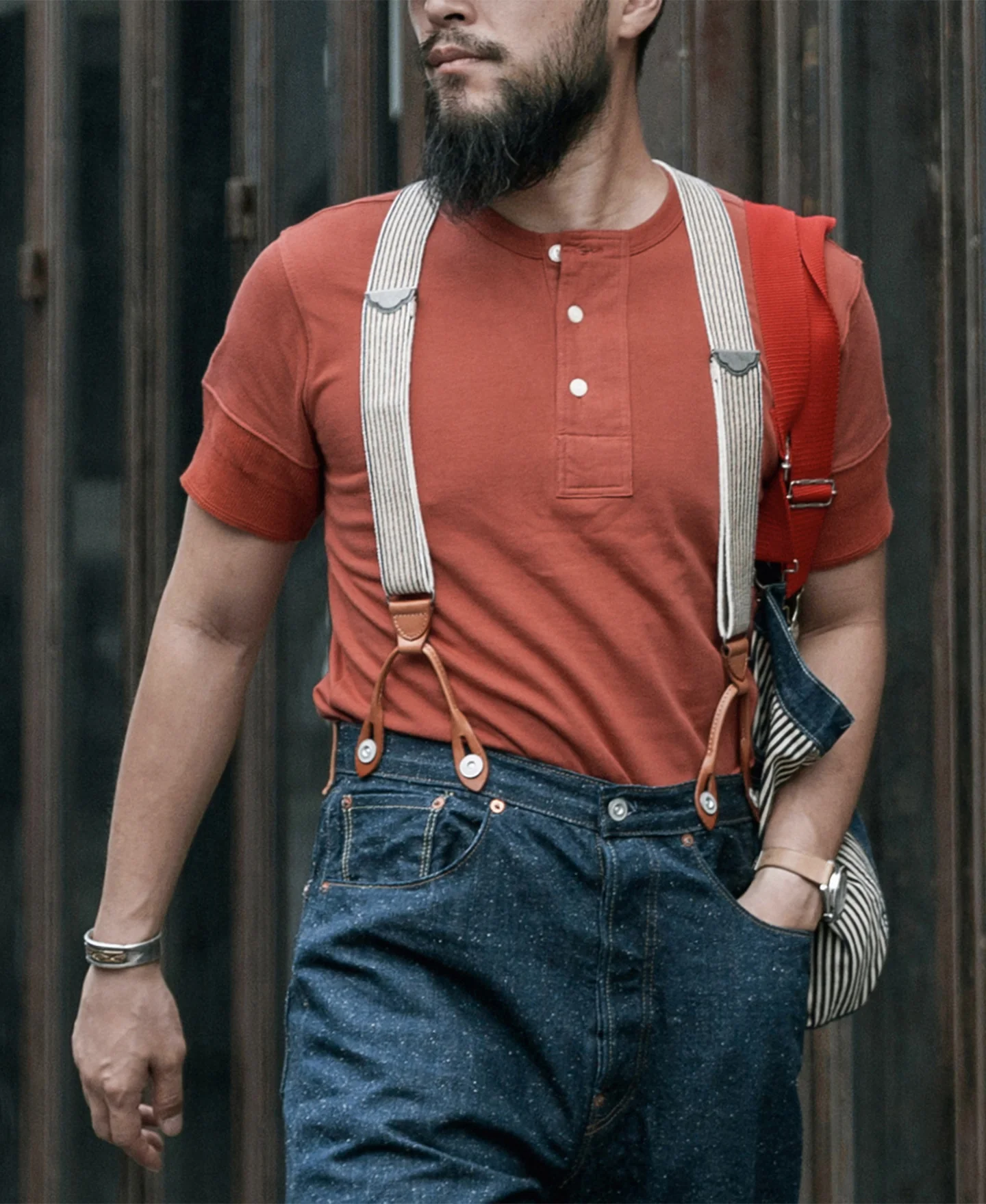 Vintage Short Sleeve Henley T-Shirt - Brick Red - Image 4
