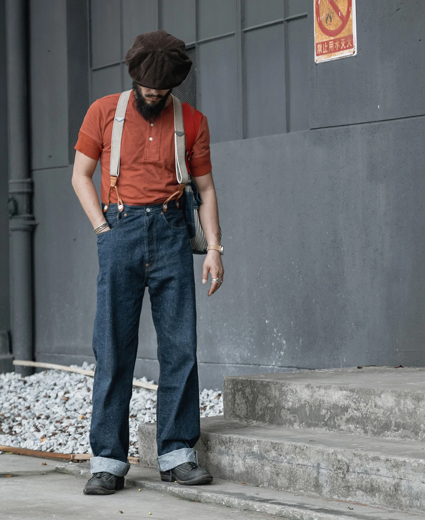 Vintage Short Sleeve Henley T-Shirt - Brick Red - Image 5